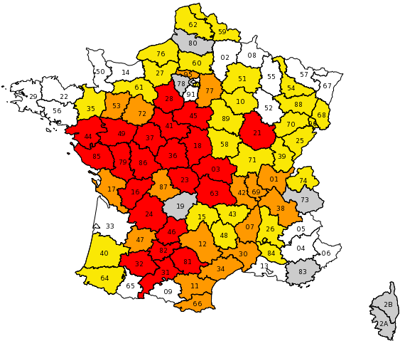 Carte Propluvia 2019, sécheresse dans les départements avec les restrictions d'eau en France