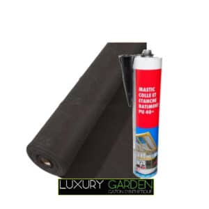 Logo Luxury Garden avec du géotextile et de la colle afin d'installer le gazon synthétique