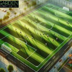 Miniature avec le Logo Luxury Garden avec une installation de gazon synthétique spécialement fait pour le football.