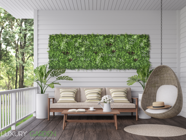 Installation du mur végétal artificiel Galaxy dans un salon de jardin
