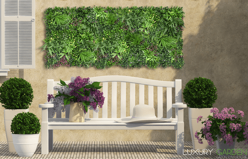 Installation du mur végétal artificiel Jungle dans un salon de jardin