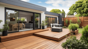 Maison avec une terrasse en bois