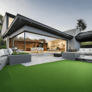 Installation de gazon artificiel dans le jardin d'une maison pour augmenter sa valeur immobilière